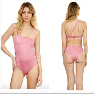 NWT Kibys Solid Rose Roxy One Piece Swimsuit One Shoulder 86173 Pink Size M